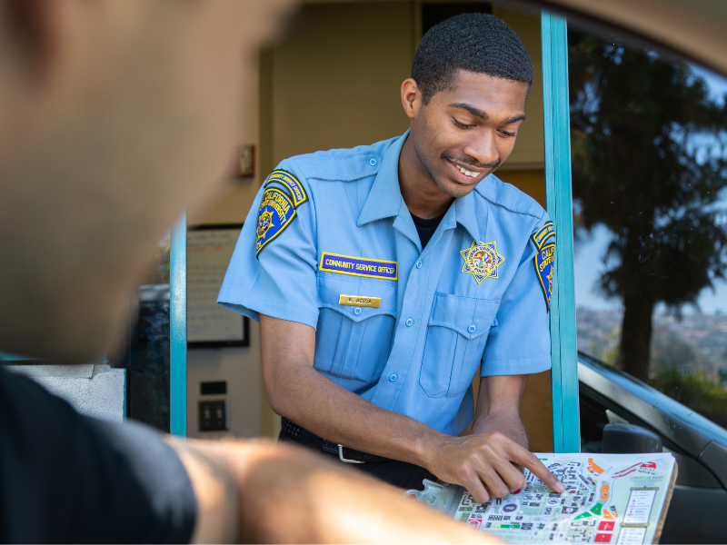 Officer pointing to a map