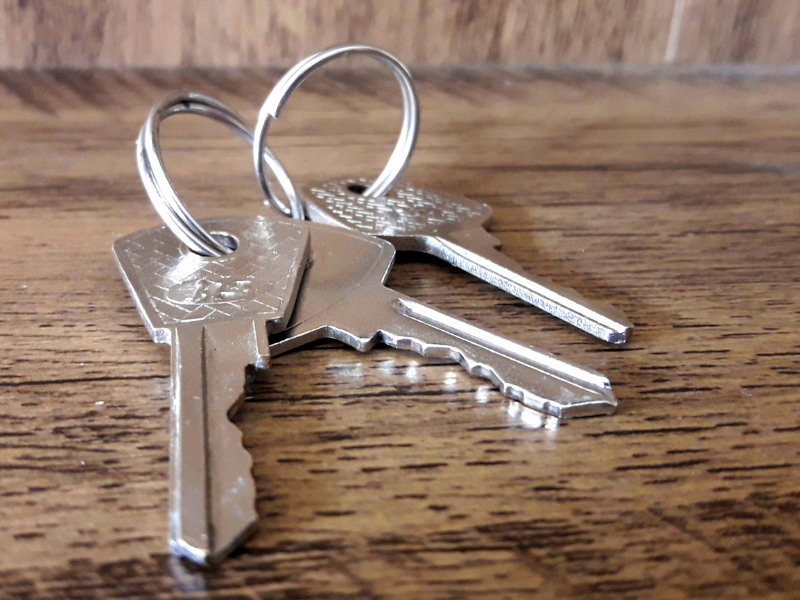 keys on wooden counter
